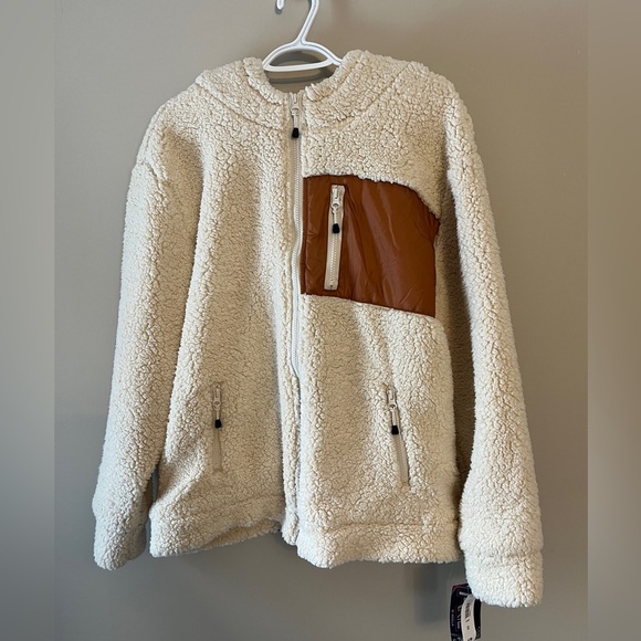 arie Jackets & Blazers - Ariella Off-White Teddy Jacket with Tan Pocket